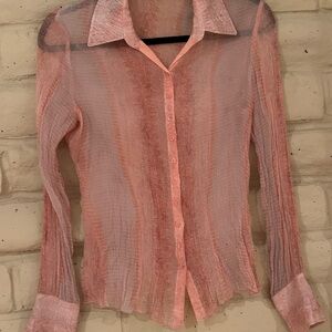 Anthropologie Sheer Pink Button-Down Shirt